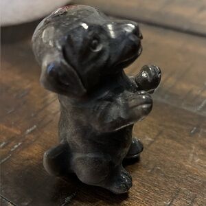 Silver Sheen Obsidian  Stone Dog Figurine